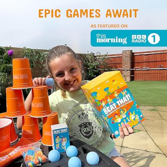 Gutter Games Beat That Game - The Bonkers Battle of Wacky Challenges - Family Games for Kids and Adults - Card and Board Game, Encourages Fun, Creativity, and Memorable Moments in Parties - Main