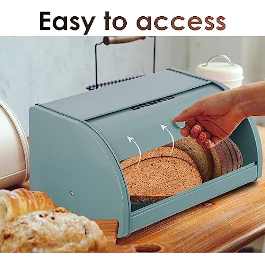 Hossejoy Metal Bread Box, Countertop Bread Storage, Bread Boxes with Roll Top Lid, Bread Bin Container Holder, Breadbox Holds for Your Kitchen Counter (Green)