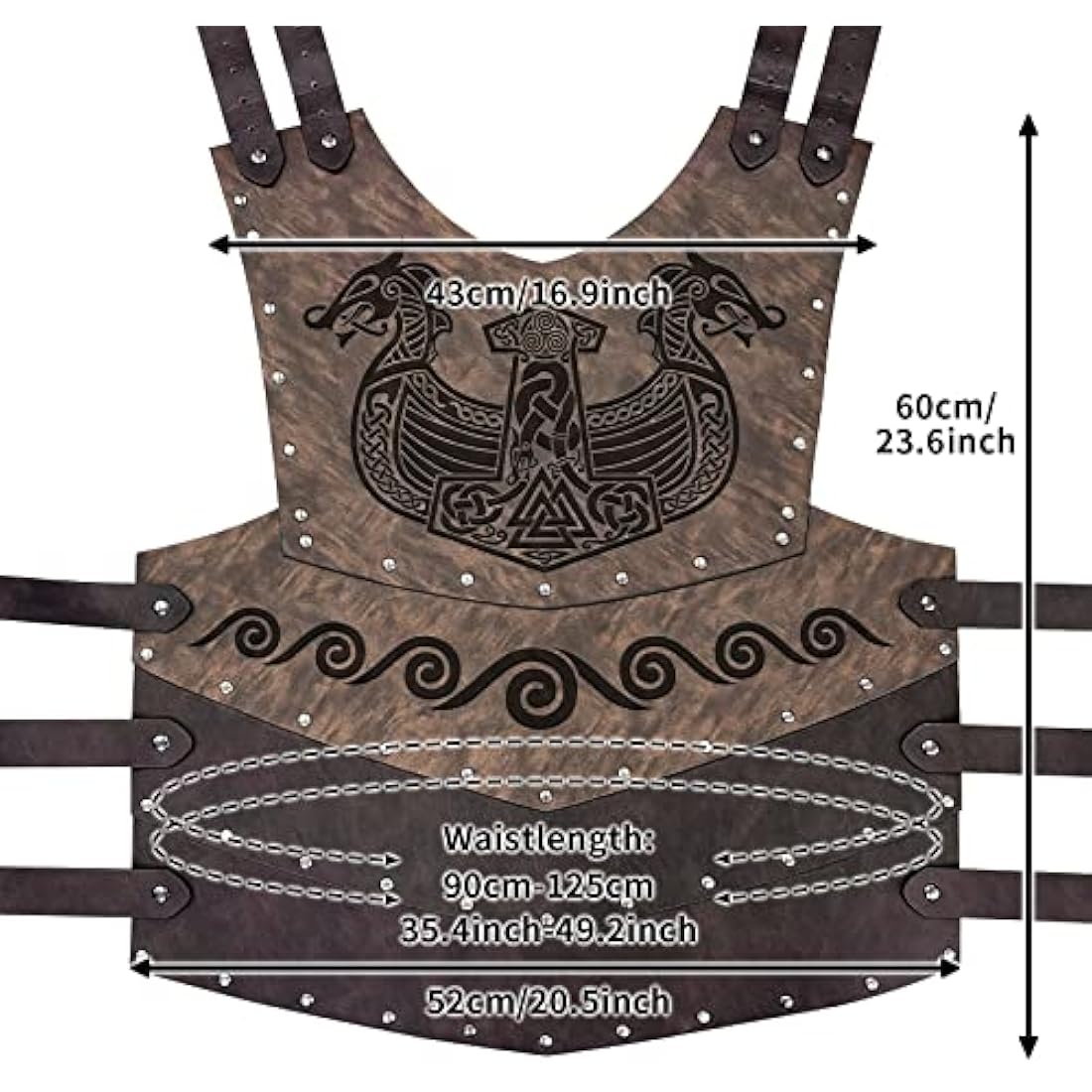 HiiFeuer Viking Faux Leather Embossed Langskip Chest Armor, Retro Medieval Knight Leather Armor for LARP/Cosplay (Brown B)