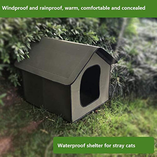 DEECOZY Outdoor Cat House for Outdoors, Dog Pets House, Winter Resistant, Foldable, Waterproof Cat House for Dogs, Cats, Rabbits (Army Green