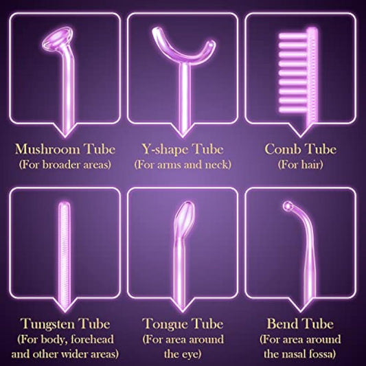 High Frequency Wand - TUMAKOU 6 IN1 Portable Argon High Frequency Facial Skin Tightening Machine - Purple Light Therapy Electrode Face Device for Acne,Wrinkle,Hair - with Different 6 Glass Tubes