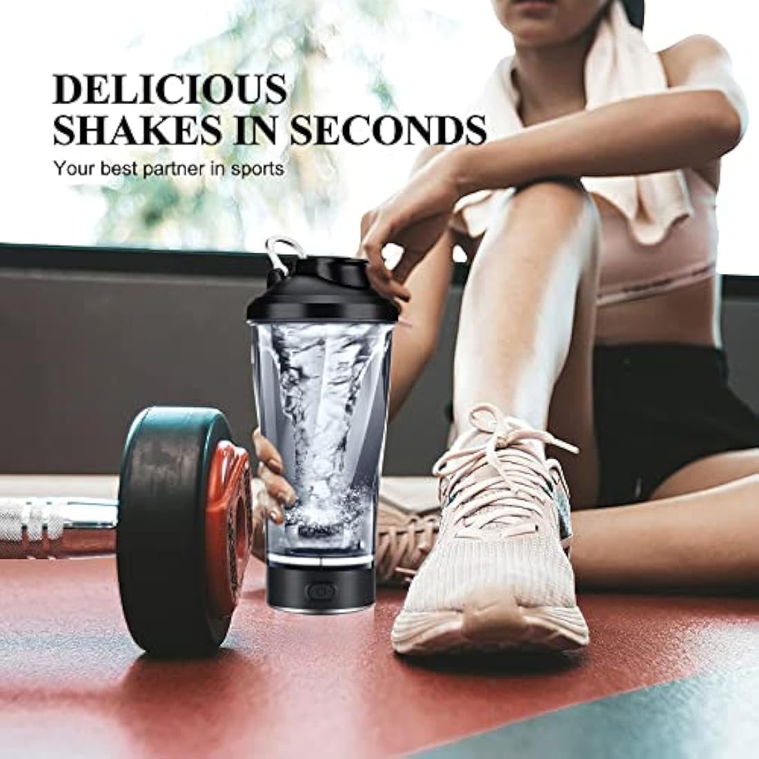 HIYAA Electric Protein Shaker Bottle, 16 oz Rechargeable Vortex Portable Electric Mixer, BPA Free, Shaker Cups for Protein Shakes and Meal Replacement Shakes, Perfect Gym Gift for Men Women, Black