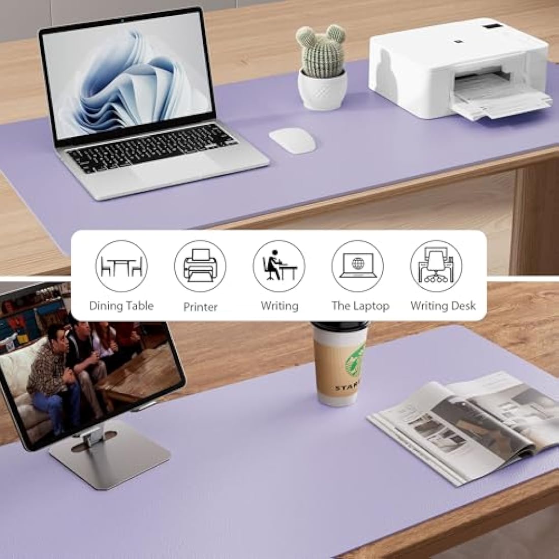 Leather Desk Pad Protector,Mouse Pad,Office Desk Mat, Non-Slip PU Leather Desk Blotter,Laptop Desk Pad,Waterproof Desk Writing Pad for Office and Home (80cmx40cm, Lavender)