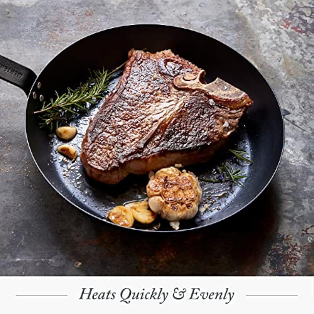 Merten & Storck Pre-Seasoned Carbon Steel Induction 26cm Frying Pan Skillet, Non-Stick with Use, Oven Safe and Broiler Safe up to 315°C, Browning, Grill, Sear, Saute, Black