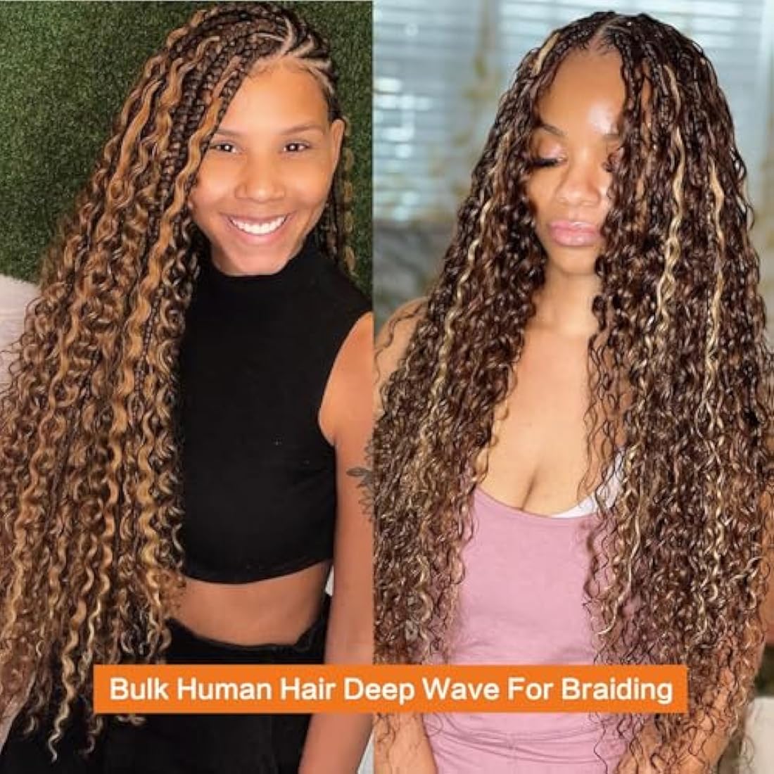 Bulk Human Braiding Hair Deep Wave Human Hair for Braiding Micro Braiding Hair Human Hair 100% Unprocessed Brazilian No Weft Human Hair 20 Inch (100g,4/27)