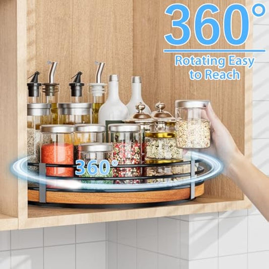 13" Lazy Susan Turntable Organizer - Wood Round Lazy Susan for Cabinet Kitchen Countertop Pantry Cupboard Dining Table Bathroom Coffee Bar Spice Storage Home Decor