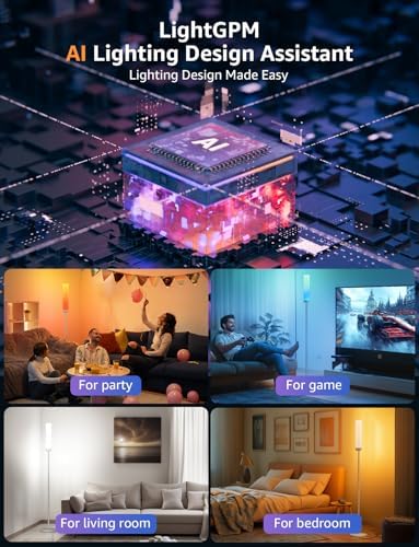 Lepro O1 AI Floor Lamp, Smart Standing Lamp with Music Sync, 2300 Lumen Corner Floor lamp for Living Room, Bedroom, RGB+CCT, AI Lighting Design Assistant, Works with Alexa, 2.4GHz WiFi, No Remote