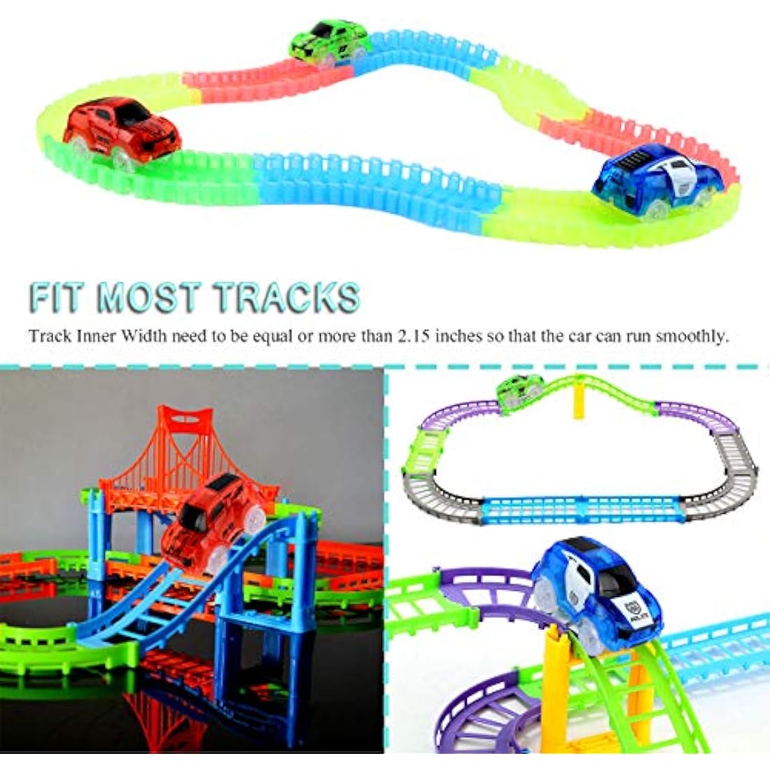Glow Tracks Cars Light Up Toy Cars Race Track Accessories Compatible with Magic Tracks and Neo Tracks Replacement Best Gifts for Boys and Girls (3 Pack)