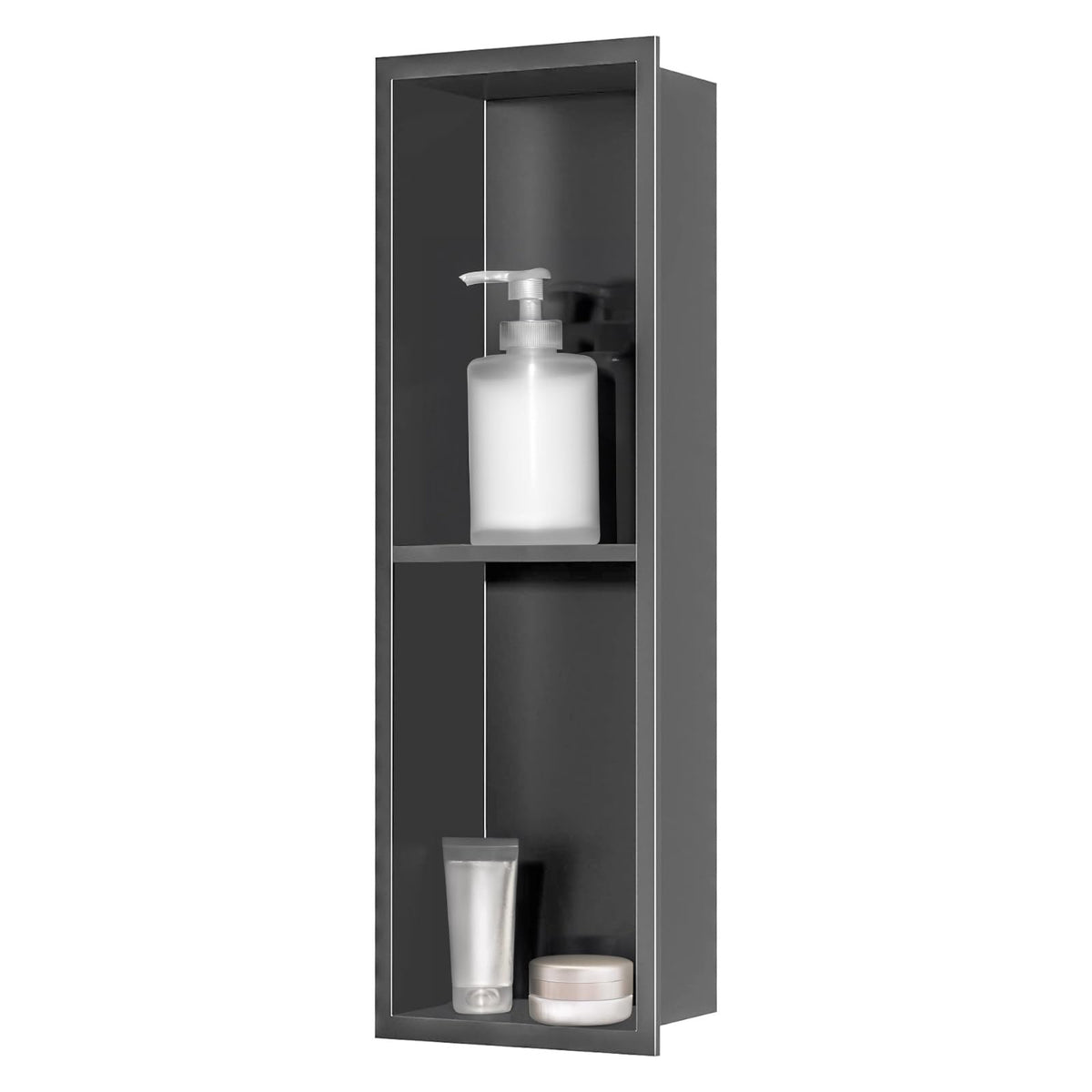sunrik Shower Niche, Embedded Shower Niche Stainless Steel, Shower Niche with Shelf 20?60?10cm, Grey