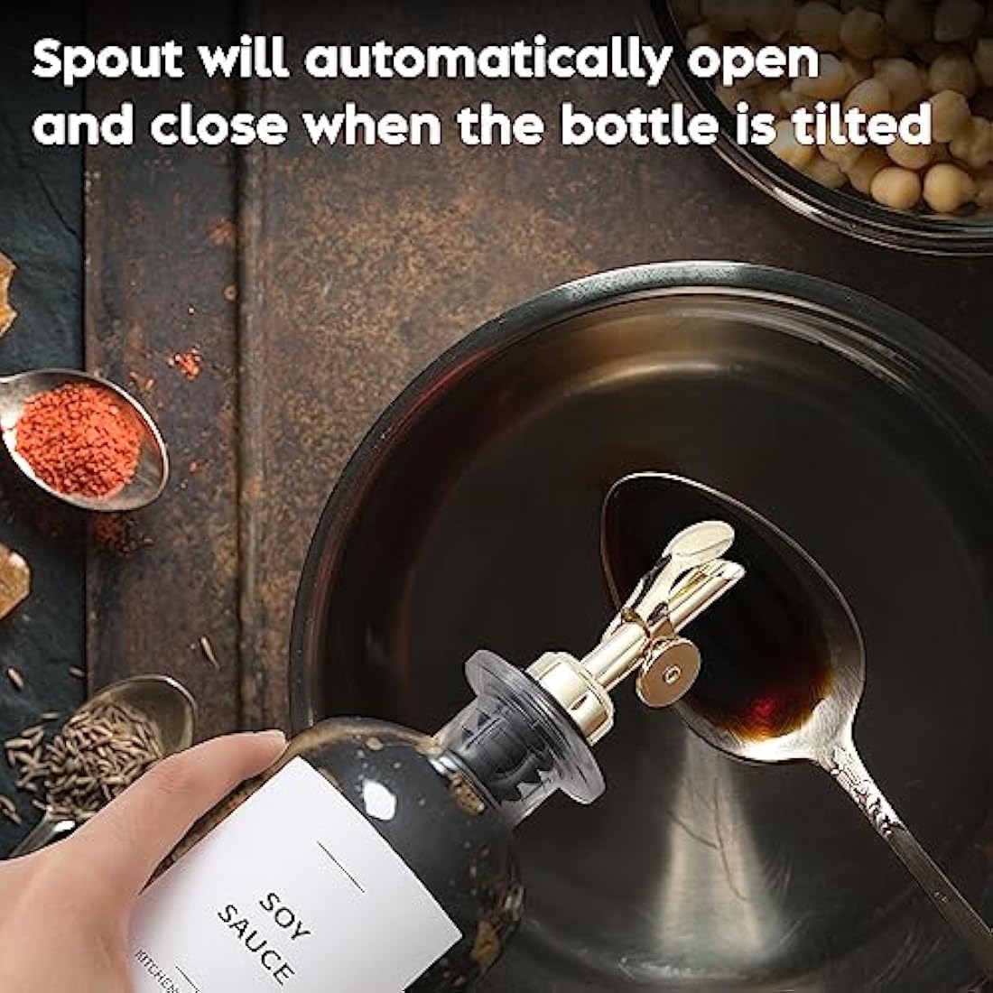 Spaceneat Olive Oil Dispenser Bottle for Kitchen, Coffee Syrup Dispenser - Elegant Olive Oil Bottles for Kitchen - Glass Cooking Oil Dispenser, Container, Cruet with Pourer Spout - Set of 2pcs, Gold