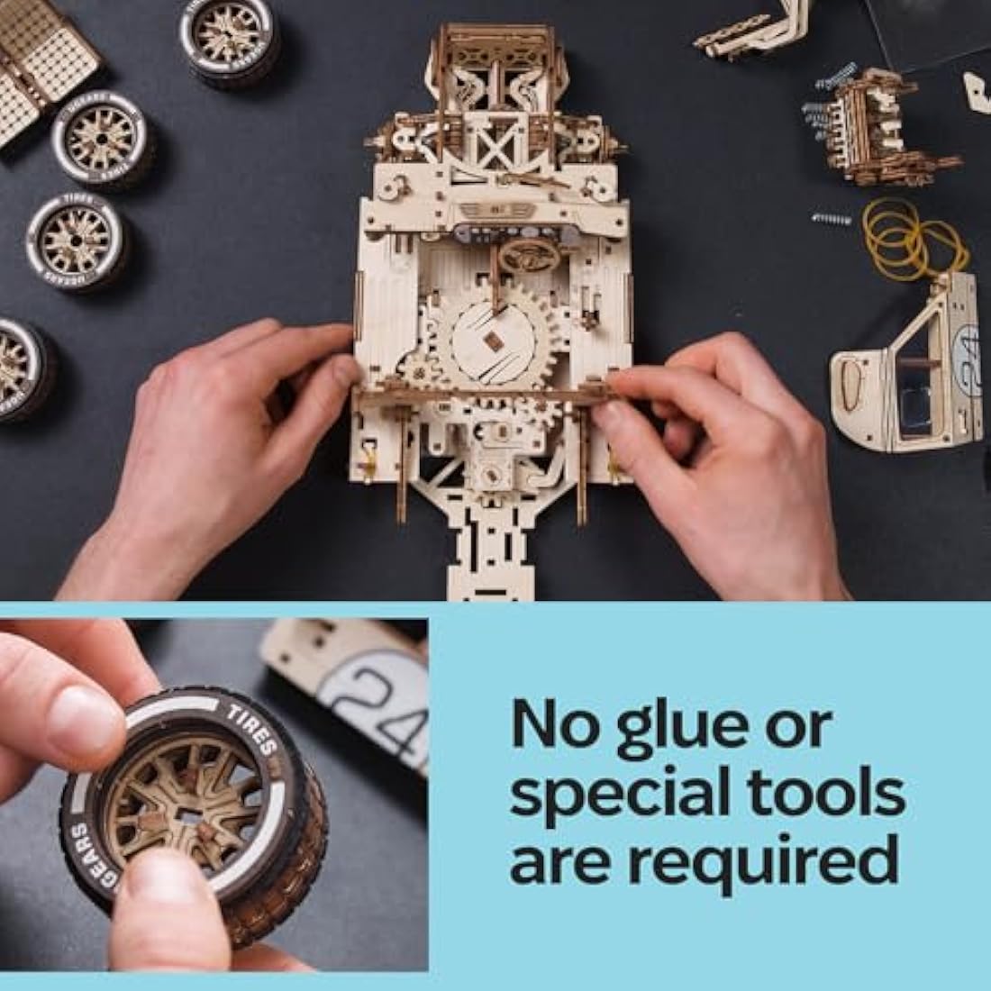 UGEARS UGT-24 Endurance Racer 3D Puzzle - 1:12 Scale Mechanical Wooden Model Kits for Adults to Build - Sports Car Model Building Kits - Advanced Level Racing Car 3D Wooden Puzzles for Adults 970 Pcs