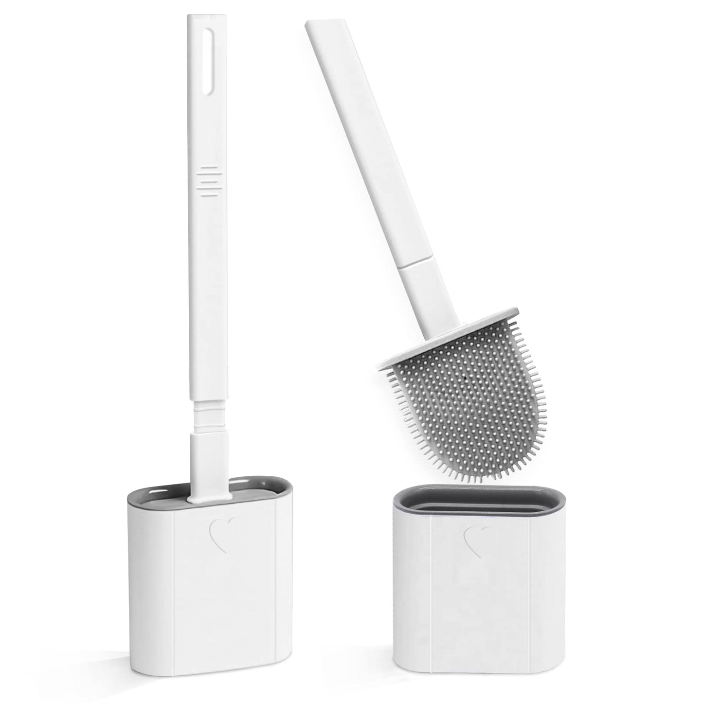 Toilet Brush, 2 Pack Bathroom Silicone Toilet Brushes and Holder Sets with No-Slip Long Plastic Handle and Soft Flexible Bristles, Toilet Brushes with