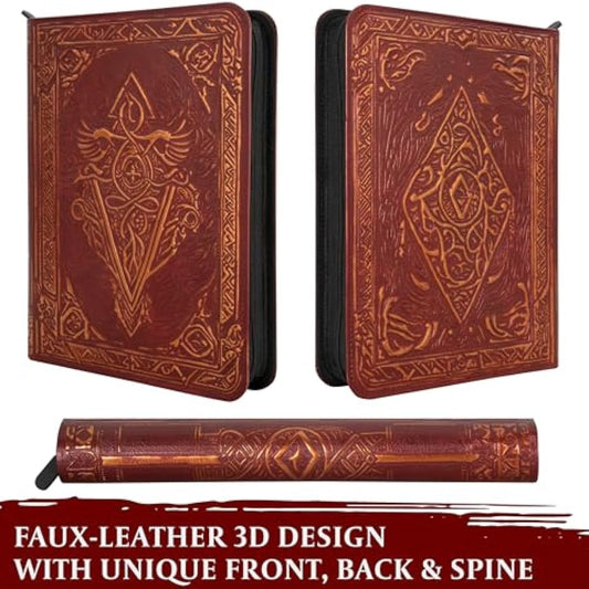 Trading Card Binder - 9 Pocket Album w Zipper - 360 Side Loading Folder for TCG - 3D PU Leather - For MTG, Disney Lorcana Trading Card Game, Magic The Gathering, Pokemon - Book Accessories Gift (Red)
