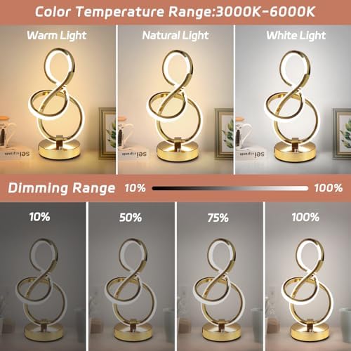 EIDEARAY Modern LED Table Lamp,3 Color Temperatures,Touch Control Stepless Dimmable Bedside Table Lamp with USB Ports, Touch Control LED Nightstand Lamp, Desk Lamp for Living Room,Bedroom(Gold)