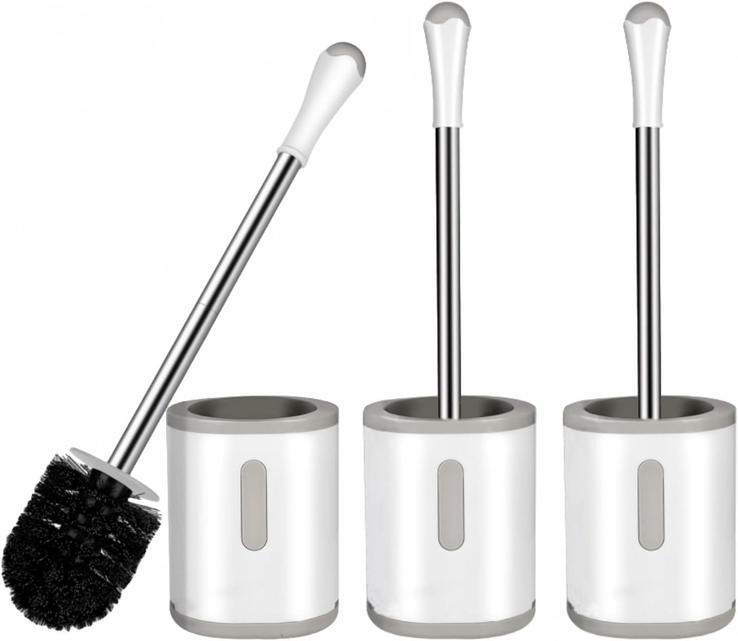 Toilet Brush and Holder, 3 Pack Compact Size Toilet Bowl Brush with Stainless Steel Handle, Small Size Plastic Holder Easy to Hide, Space Saving for