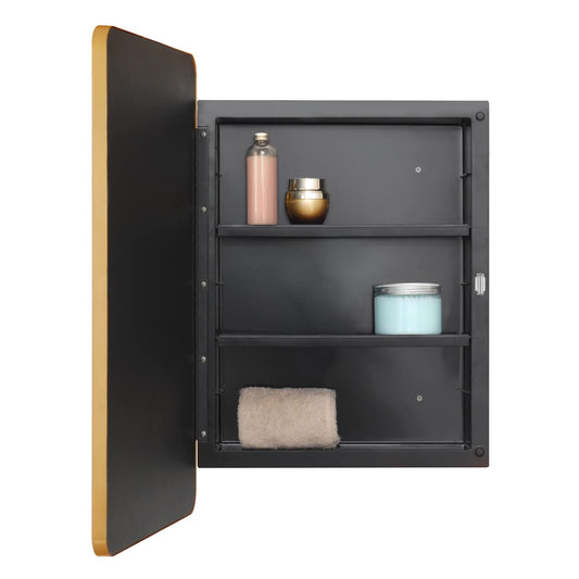 Fundin Plastic Mirror Cabinet, Beveled Edge Mirror Door with Round Corner Metal Frame, Recessed and Surface Mount, Golden,40 X 61 CM