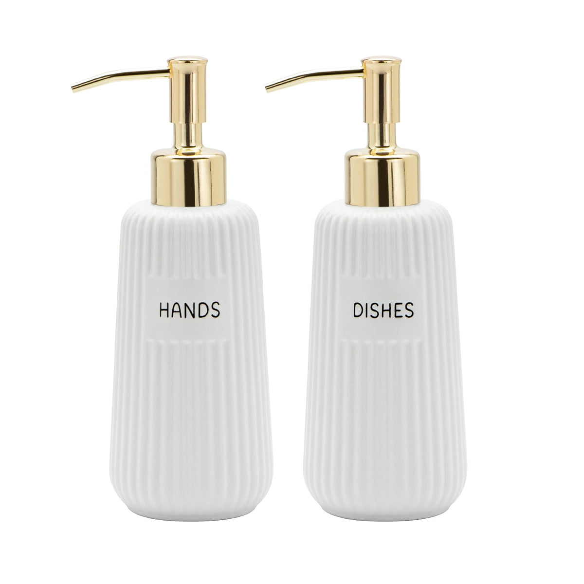 Karisky Kitchen Soap Dispenser Set with Gold Stainless Steel Pump and Funnel, Modern Ceramic Refillable Hand and Dish Soap Dispenser Set for Kitchen,