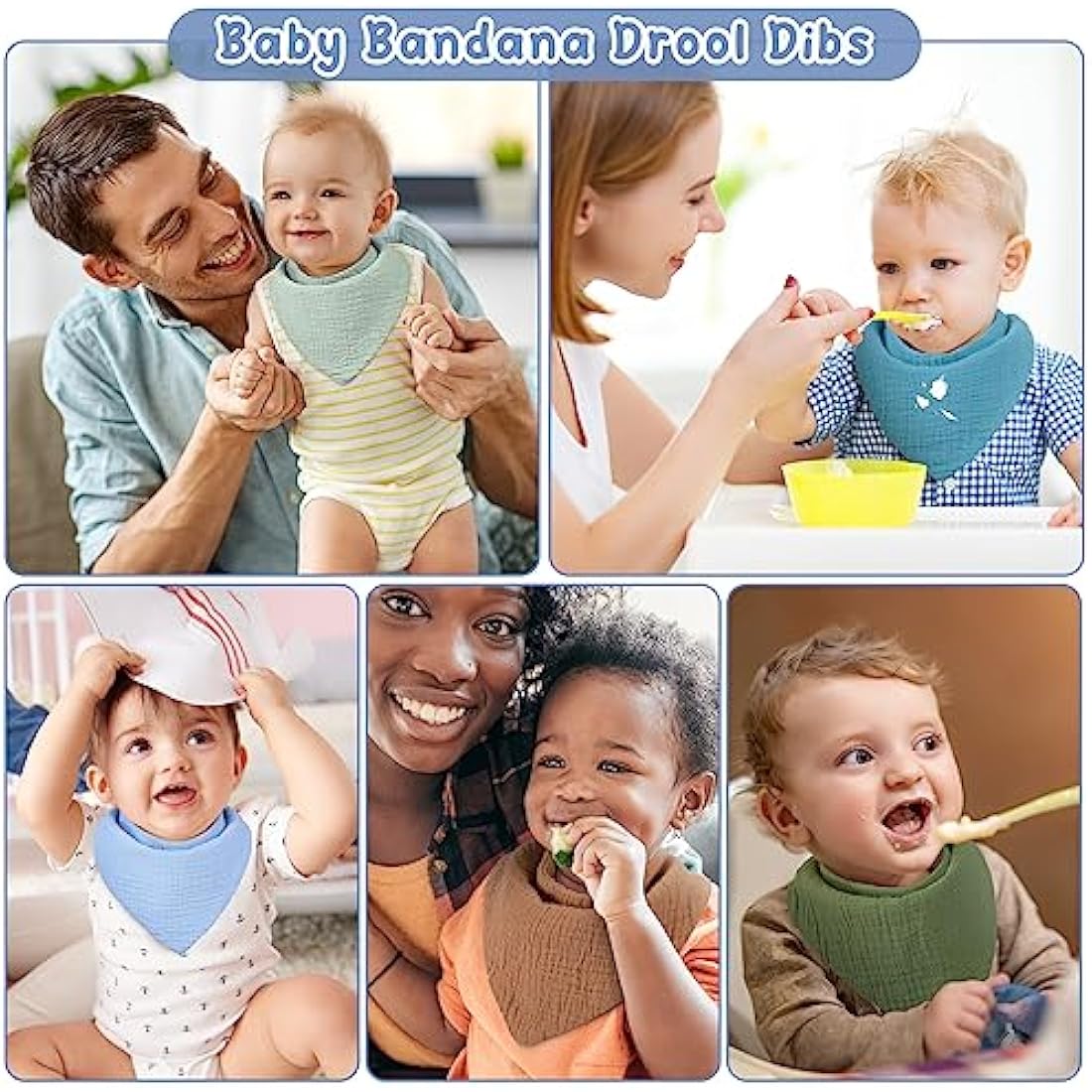 Yoofoss Muslin Baby Bibs 10 Pack Dribble Bandana Bibs 100% Cotton Drool Bib for Teething Soft and Absorbent with Adjustable Snaps Blue and Orange âŚ