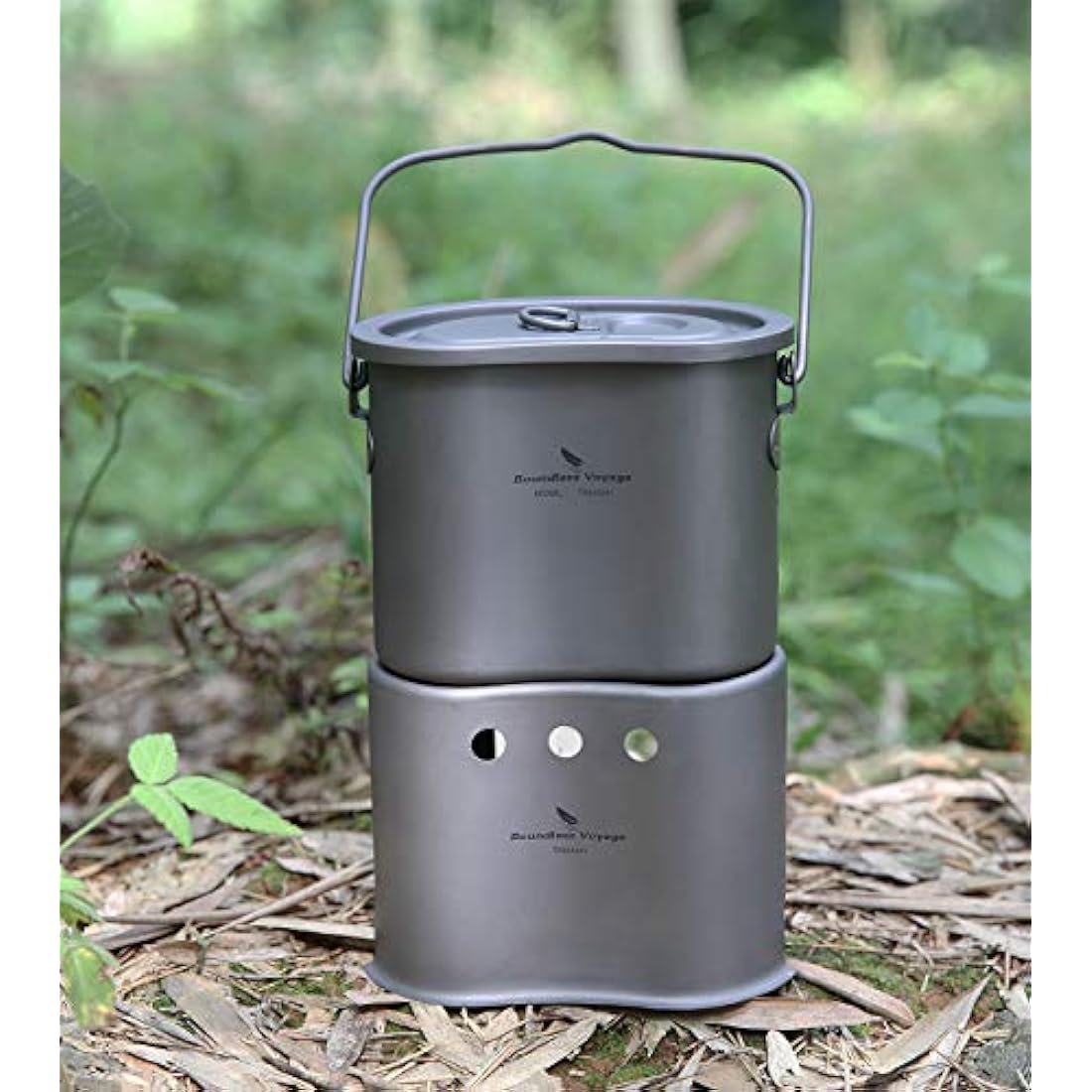 Boundless Voyage Titanium Wood Burning Stove Portable Caming Stove with Camping Pot 2 in 1 Ultralight Cooking Burner with Mesh Bag Ti1513B