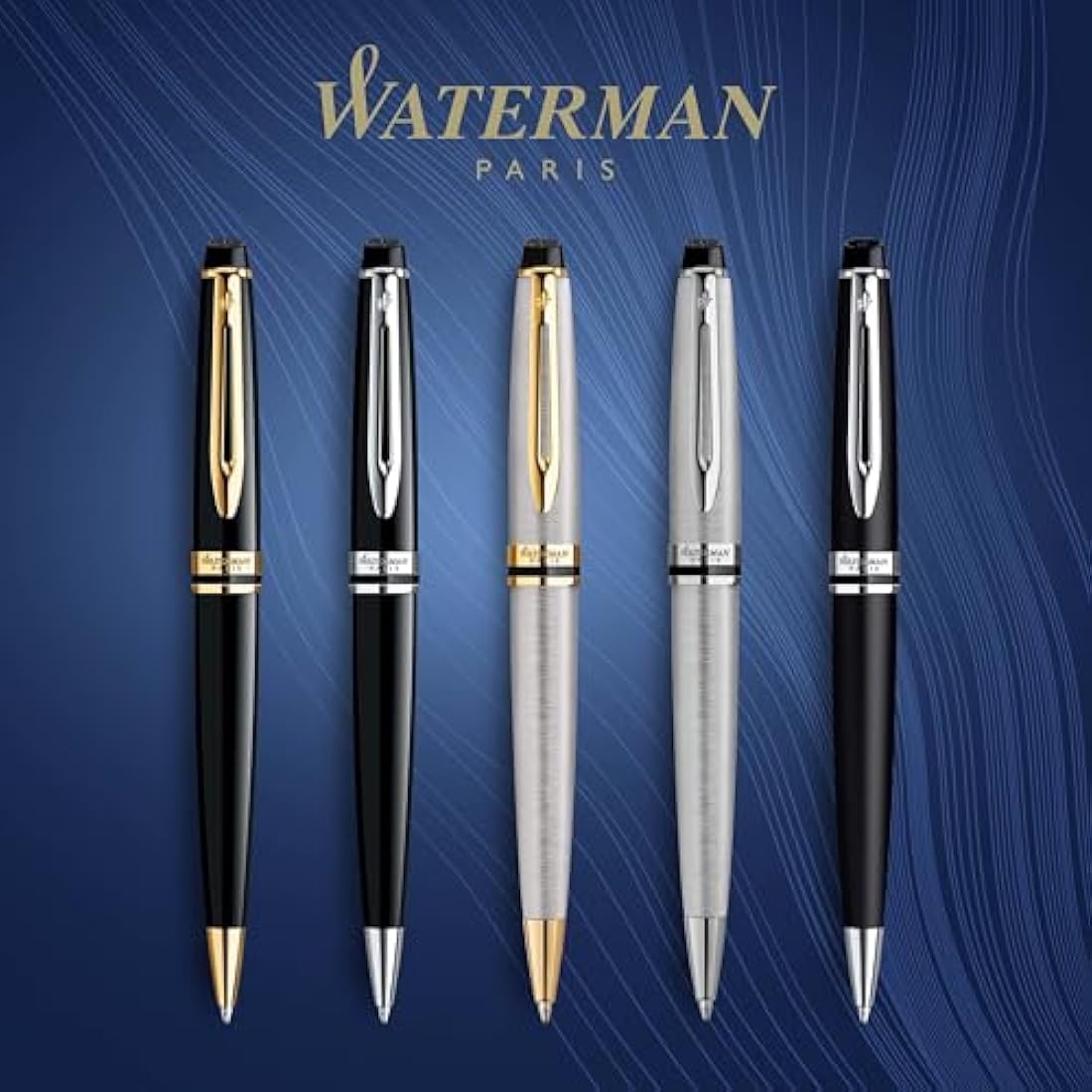 Waterman Expert Ballpoint Pen | Matte Black with Chrome Trim | Medium Tip | Blue Ink | Gift Box