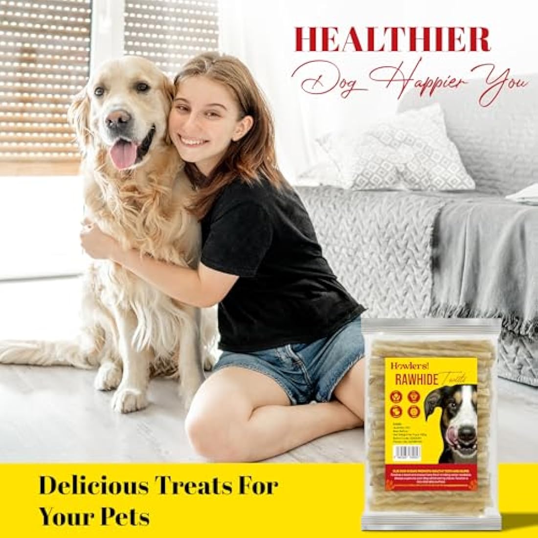 HOWLERS Natural 13cm Pack of 100 Dog Chew Rawhide Twists | Natural Dog Chews Stick For All Dogs | Delicious Dog Chew Sticks For Your Furry Friend