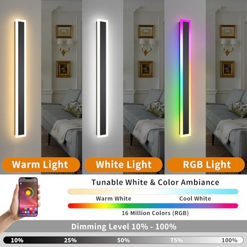 Zihoi RGB Outdoor Wall Lights, 100CM 2Pack RGB/Warm/White Dimmable Modern Led Wall Lighting, Long Wall Sconce with Remote and APP Control for Outdoor/Indoor Party Gathering