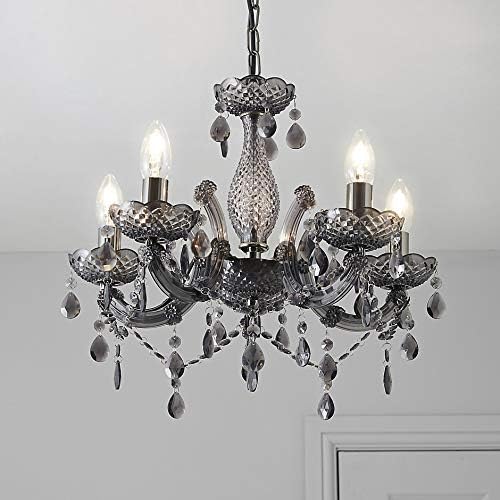 T&S 5 Light Chandelier,5 Lamp Pendant ,Chrome,Smoked.Acrylic Bedroom Living Room Ceiling Light (Chrome) (Smoked)