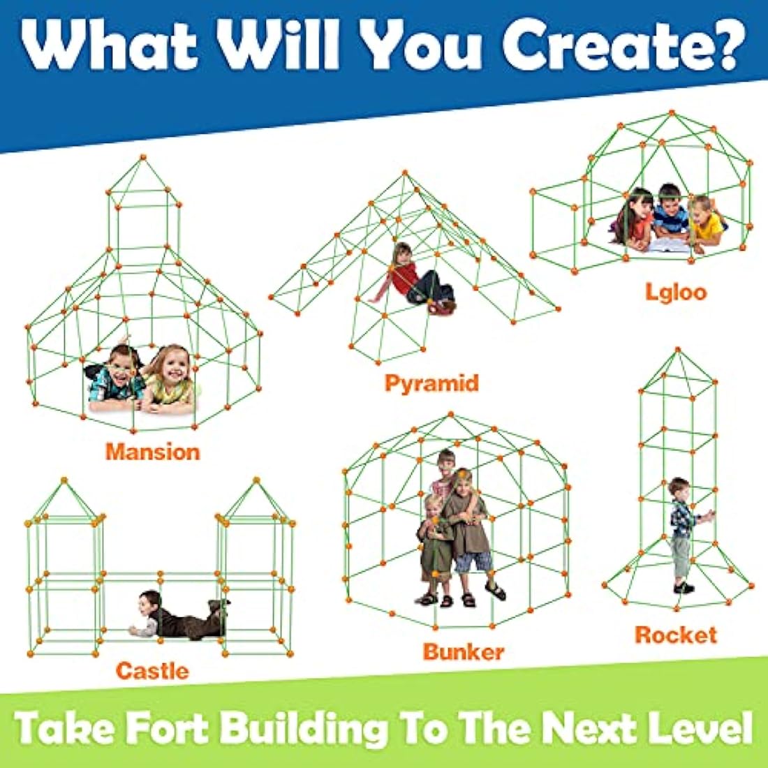 Kids Fort Building Kit - 130 Piece, Construction Toys for 5+ Years Old Boys & Girls, Den Building Kit DIY Play Tent Indoor & Outdoor, STEM Building Toys - Fort, Play House, Secret Base