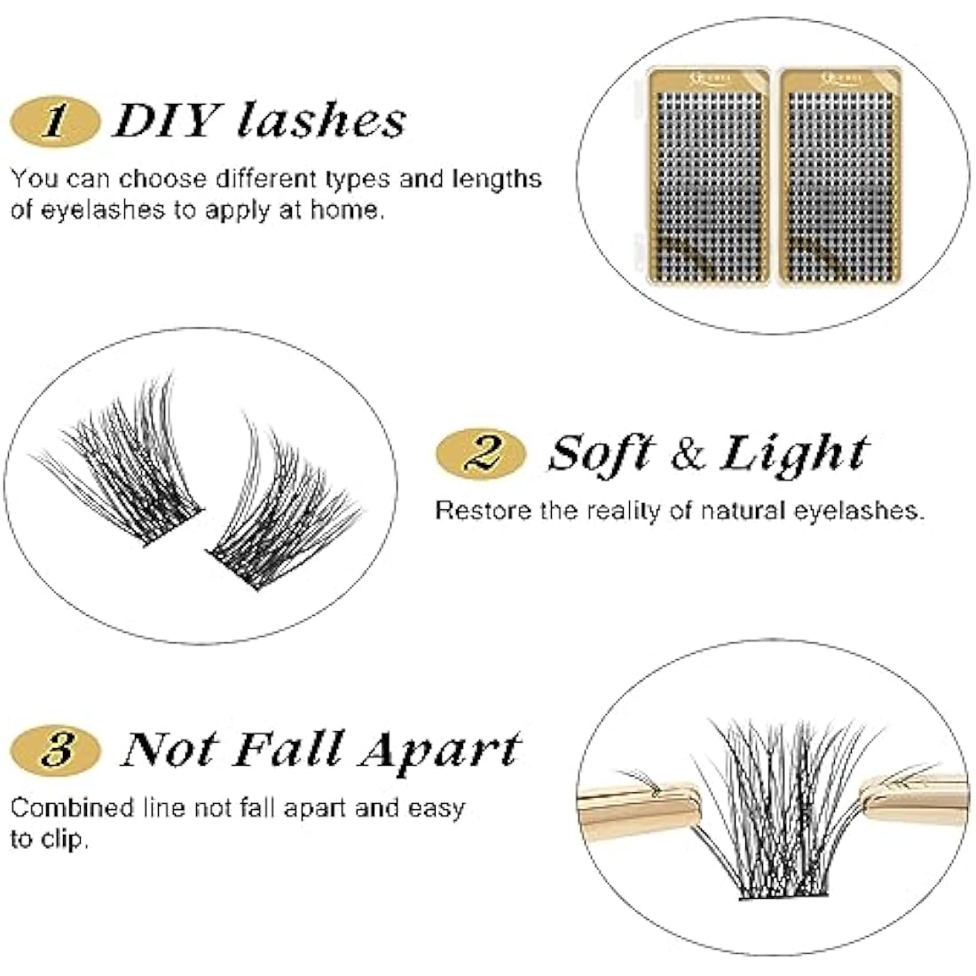 Cluster Lashes 480 Pcs QUEWEL Individual Eyelashes MIX10-18 D Curl DIY Lash Extensions Thin Band Lash Clusters Eyelashes Individual Volume False Eyelashes Soft & Light For Home UseïŒhoney01 D MIX10-18ïŒ