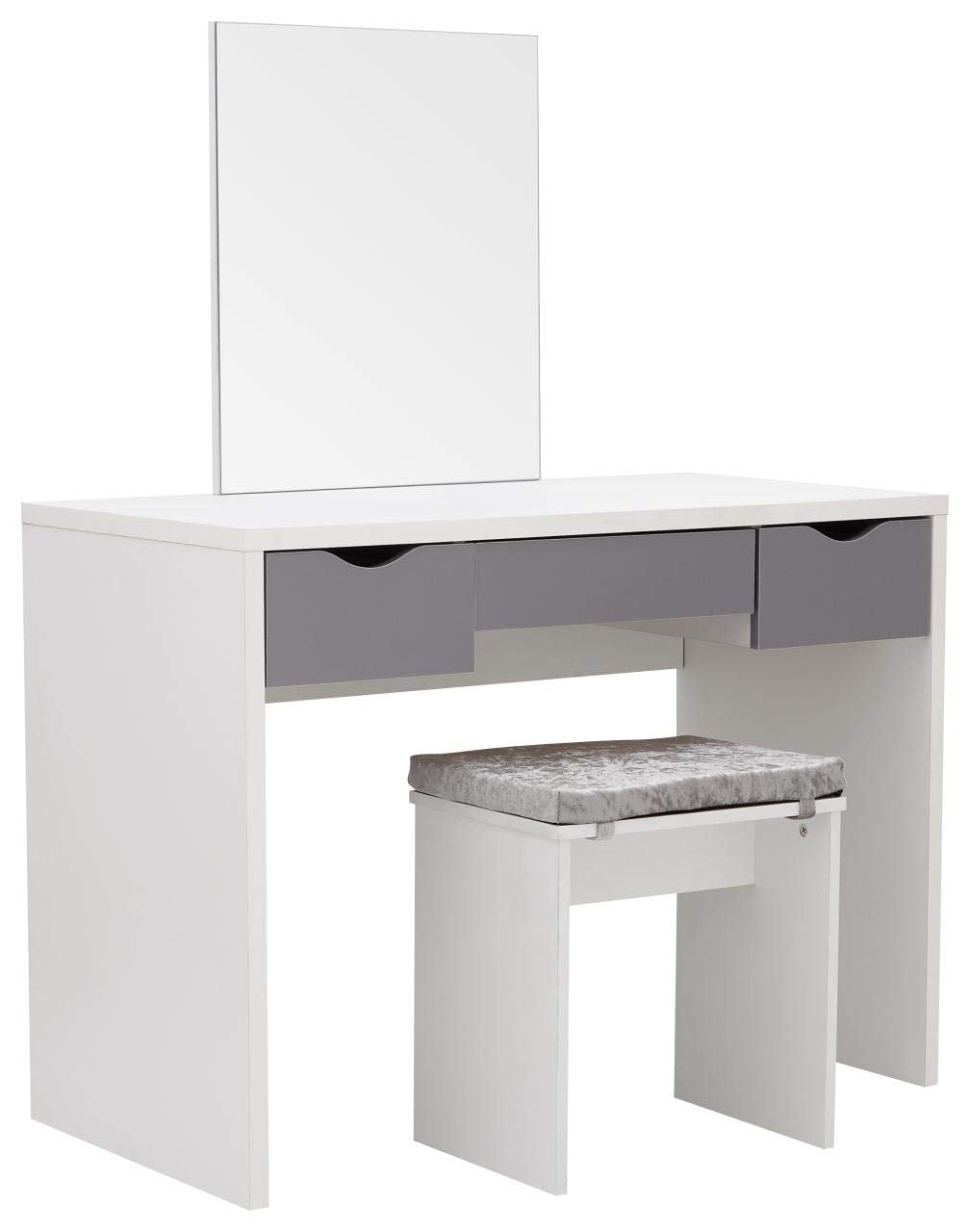 GFW Elizabeth Dressing Table Set White. Make Up & Hair Vanity Table With Drawers, Large Mirror & Plush Padded Stool. Modern Makeup Desk For Bedroom, H