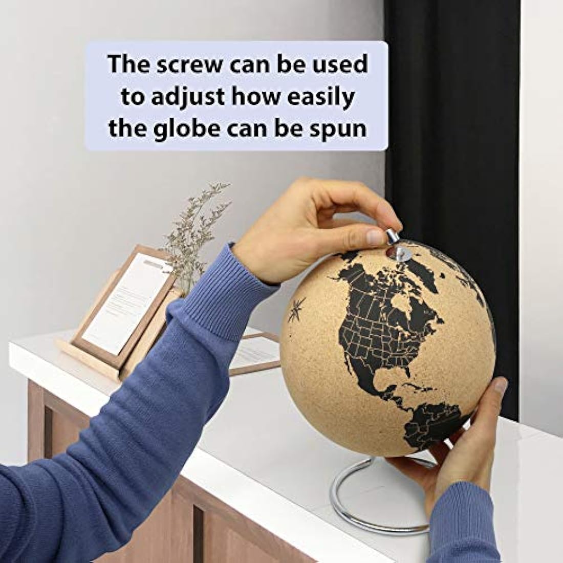 Clear cork globe with 54 different pins - spinning globe 26cm high made of cork - globe as a gift idea for globetrotters