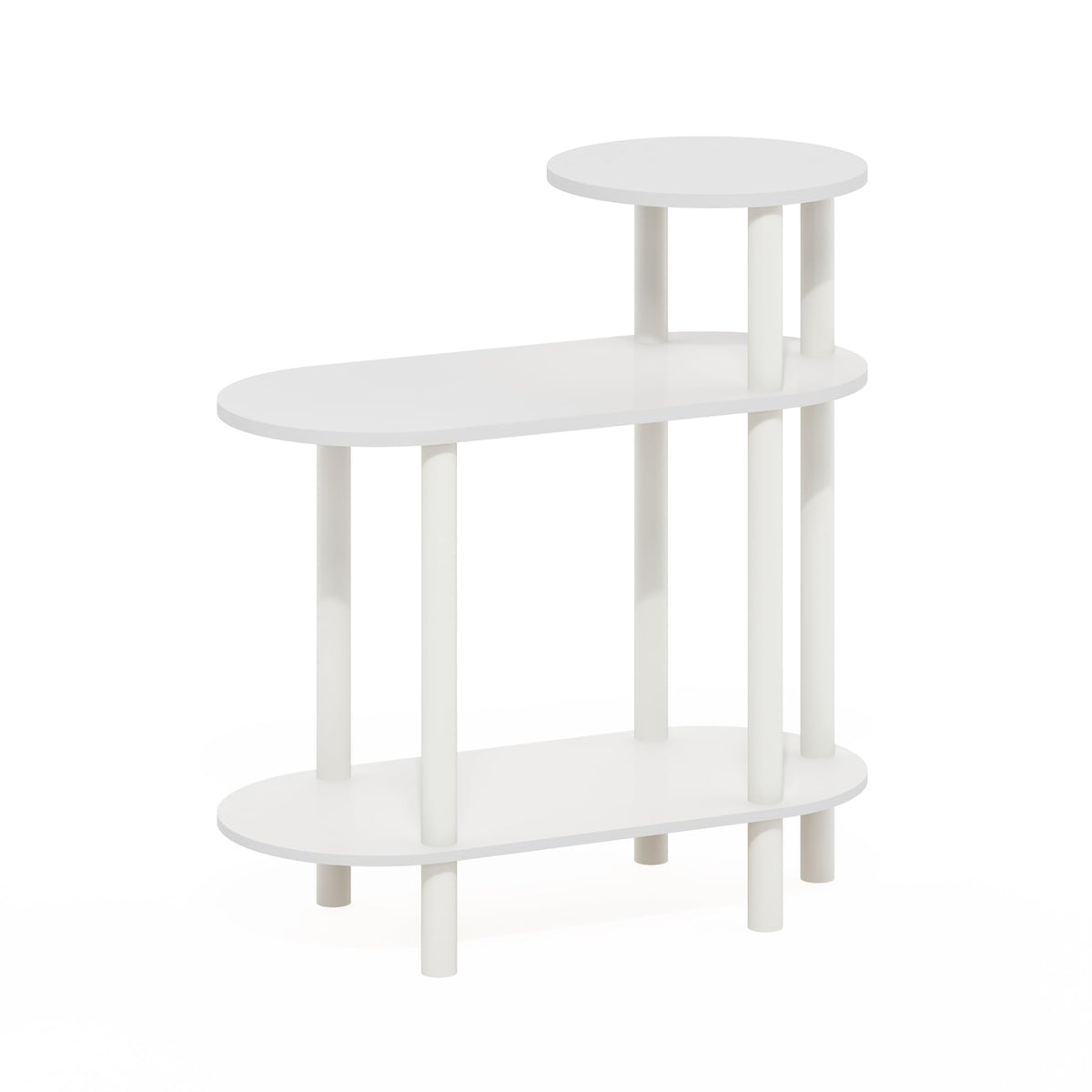 Furinno TURN-N-TUBE Side Table, 3-Tier Oval Sofa End Table with Open Shelf, Toolless Assembly Night Stand, Bedside Table, for Living Room, Bedroom