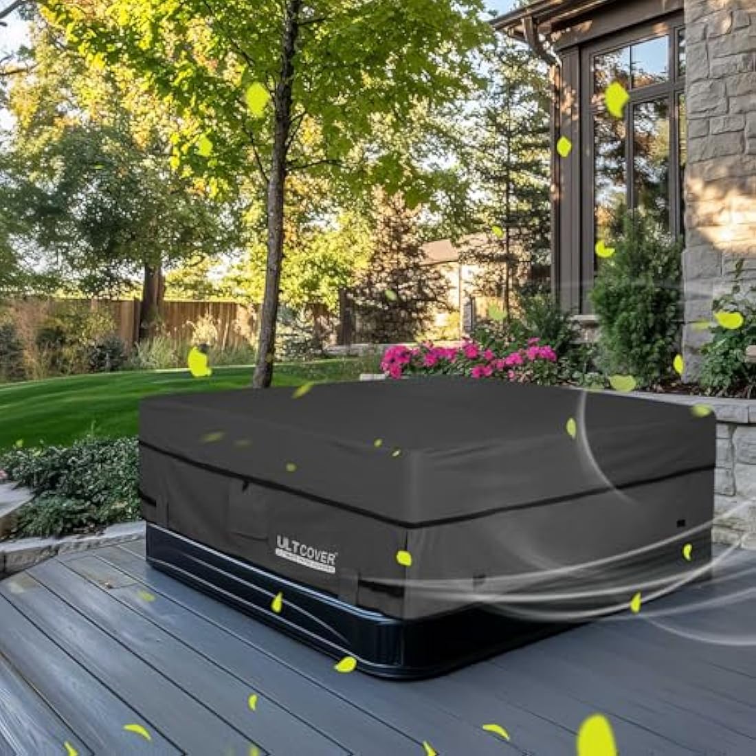 ULTCOVER Waterproof 600D Polyester Square Hot Tub Cover Outdoor SPA Covers 95 x 95 inch, Black