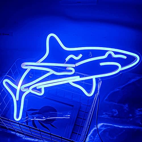 Ineonlife Shark Led Neon Sign for Bedroom Blue Neon Signs Wall Decorative 17''x9'' Acrylic USB Powered Unique Night Light For Boys Gifts Living Room Shop Hotel Bar Party Supplies