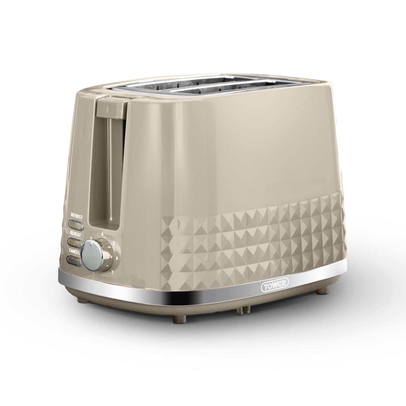 Tower T20082MSH Solitaire 2 Slice Toaster, Browning Control, 850W, Latte with Chrome Accents