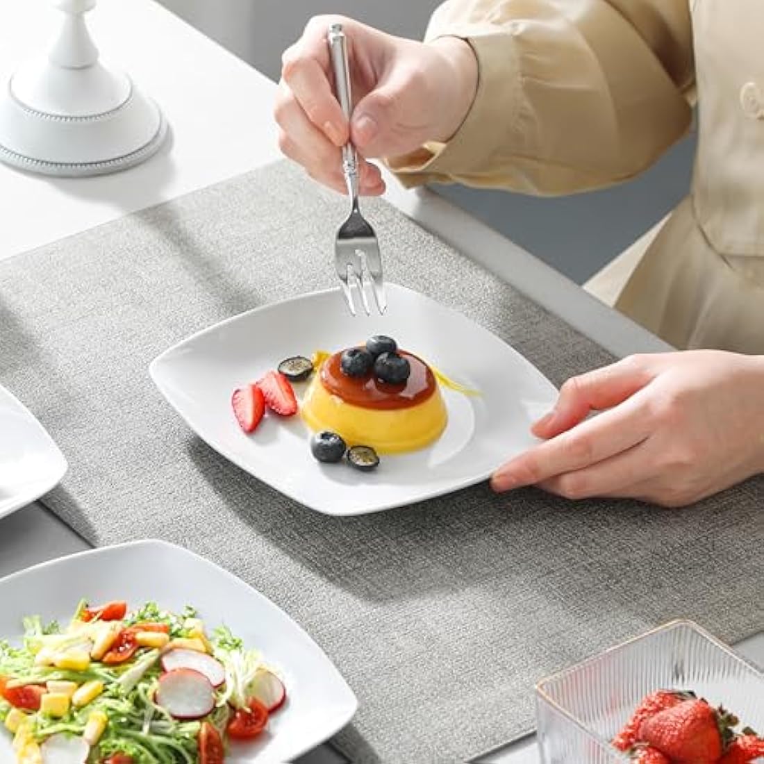 MALACASA Side Plates, 6.5" Ivory White Porcelain Square Dessert Plates Set of 6, Dishwasher & Microwave Safe Snack Plate, Series Julia