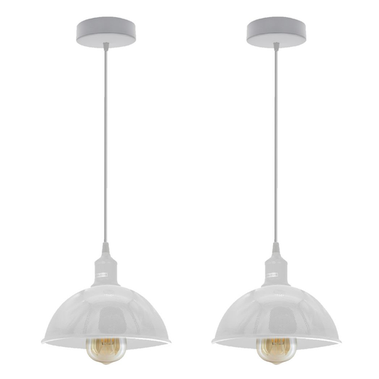 2Pack Dome Shaped White Loft Style Sturdy Metal Lamp Shade Pendant Lights 21cm Bottom Spray Painted Finish Inner White