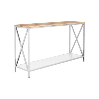 Natural Oak Wood Console Table with Silver Mirrored Lower Shelf | Chiswick