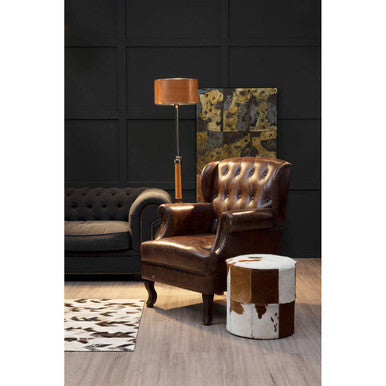 Kensington Townhouse Brown And White Cowhide Hair on Leather Stool