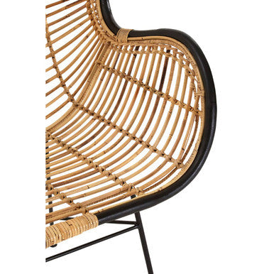 Java Natural Rattan Wingback Chair with Black Metal Frame