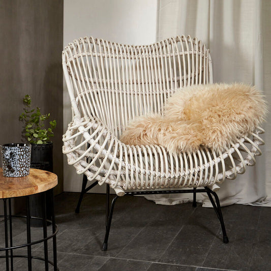 Java White Washed Rattan Curved Chair
