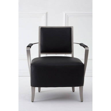 Moda Black Genuine Leather Armchair with Stainless Steel Frame