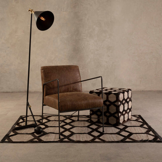 Safira Genuine Grey Leather Patchwork Pouffe