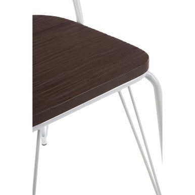 District White Metal Frame with Elm Wood Dining Chair