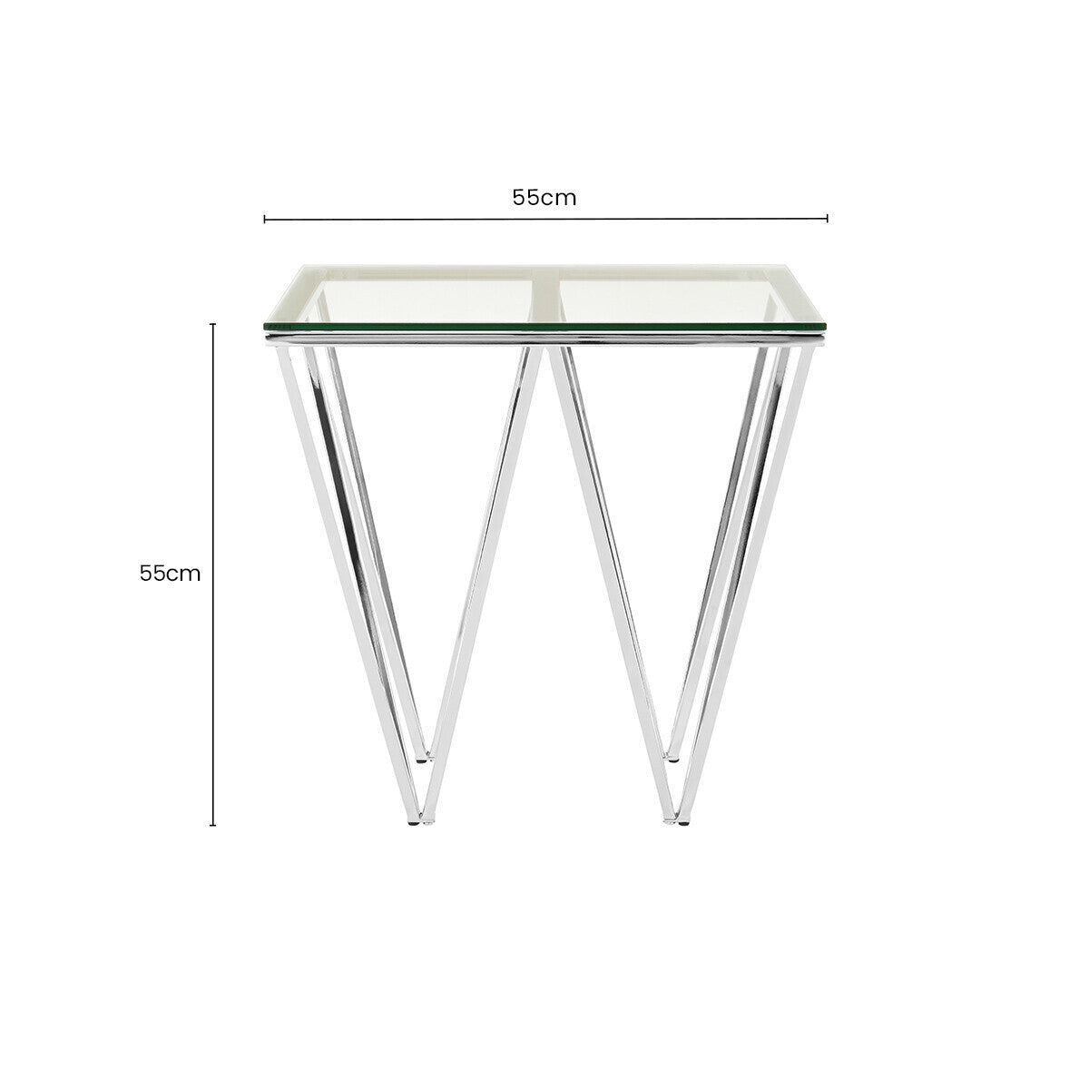Clear Tempered Glass Coffee Table with Chrome Triangular Metal Legs | Allure