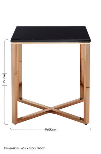 Square Black Faux Marble End Table with Champagne Gold Metal Legs | Allure