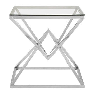 Silver Stainless Steel Base Square Coffee Table with Tempered Glass Top | Allure