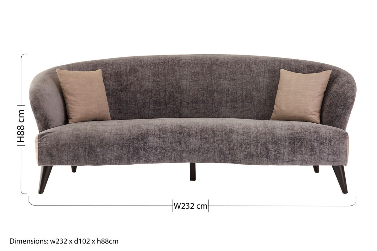 Reine 3 Seat Grey Velvet Sofa