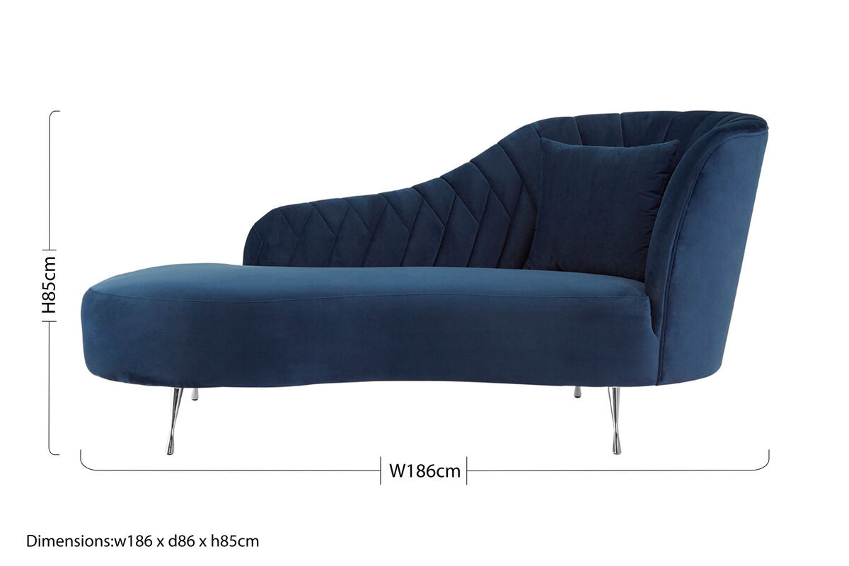 Rene Dark Blue Velvet Right Hand Chaise Longue