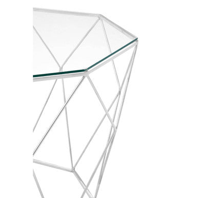 Tempered Glass Top Octagonal Coffee Table with Silver Metal Base | Shalimar